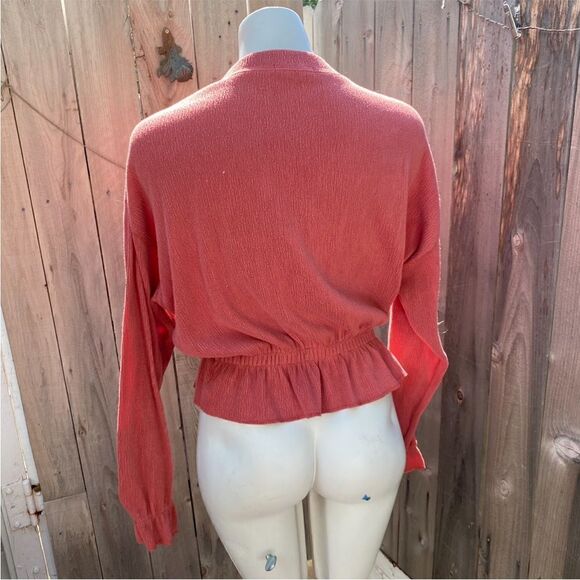 Zara Basic Ruffle Gathered Top Coral Pink Size M - Picture 6 of 7